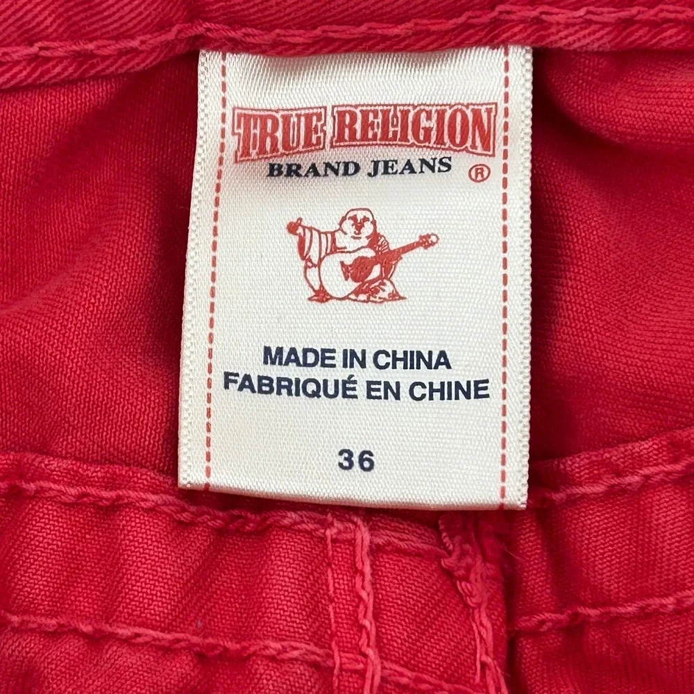 True Religion Ricky Big T Flap Straight Leg RARE Red Jeans Mens 36x34Tour Buddha